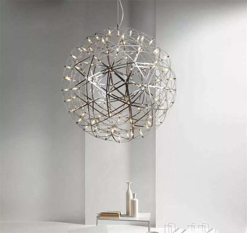 Modern Stainless Steel Ball Firework Restaurant Villa Hotel Project LED Chandelier Pendant Lighting