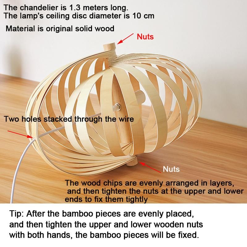 Nordic Solid Wooden Chandelier Living Room Bedroom Bamboo Pendant Light (WH-WP-39)