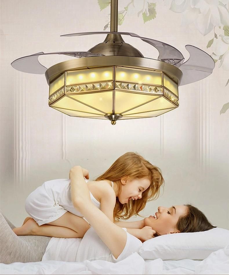 Decorative Invisible LED Ceiling Fan Light with Hidden Blades Remote Control for Living Room