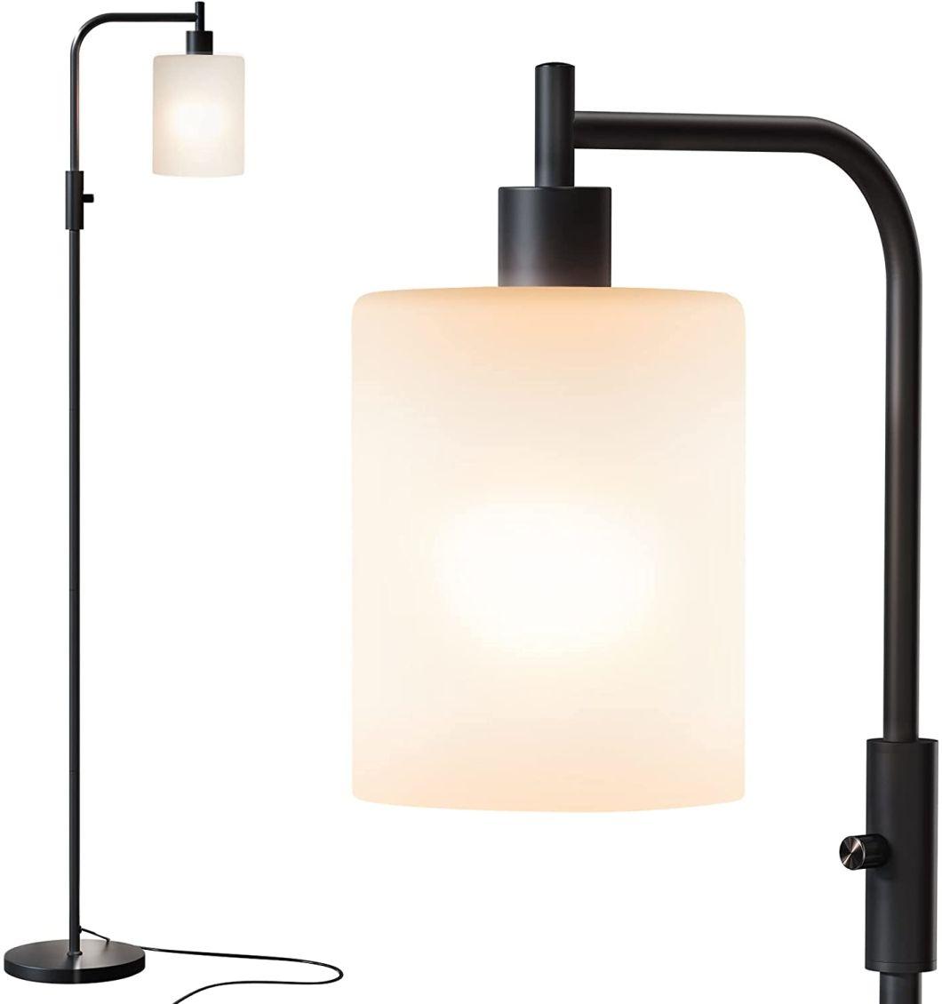 Industrial Tall Standing Lighting Living Room Modern Floor Lamp with 3-Color Temperature LED Light Bulb White Frosted Hanging Glass Shade