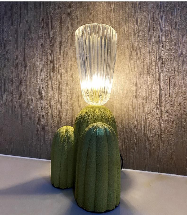 Modern Nordic Green Cactus Shape Resin Table Lamp for Home Decor