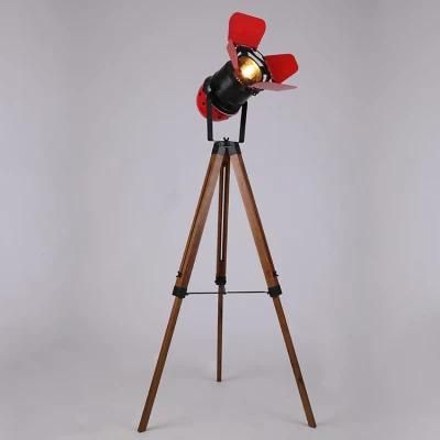 Retro Industrial Photography Floor Lamp with Wood Tripod Base Height Adjustable in Chrome Color
