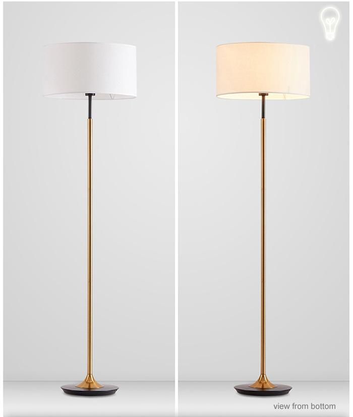 Post Modern Gold and Black Hotel Bedside Standing Floor Lamp with Fabric Shade for Reading