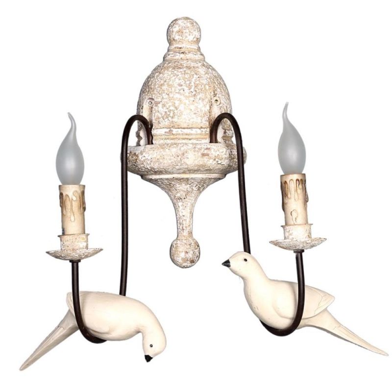 Retro Bird Wall Lamp French Vintage White Wood Wall Sconce Rustic Wall Lamp (WH-VR-70)