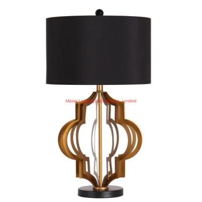 Hotal Table Lamp, Metal in Gold Color with Black Fabric Shade, 60W X 1