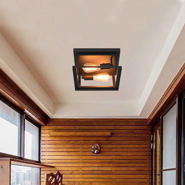 Retro Wrought Iron Square Ceiling Lamp Farmhouse Ceiling Light Bedroom Vintage Style Dining Room Lamp (WH-LA-29)