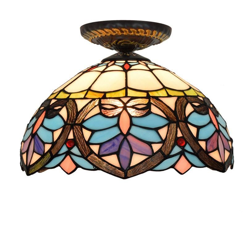 European Style Vintage Baroque Ceiling Lamp Stained Glass Light LED Surface Mounted Ceiling Light (WH-TA-26)