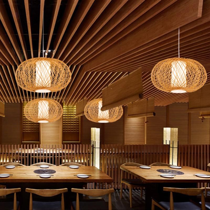 Rattan Chandelier Dining Room Lamps Bedroom Pendant Woven Lamps