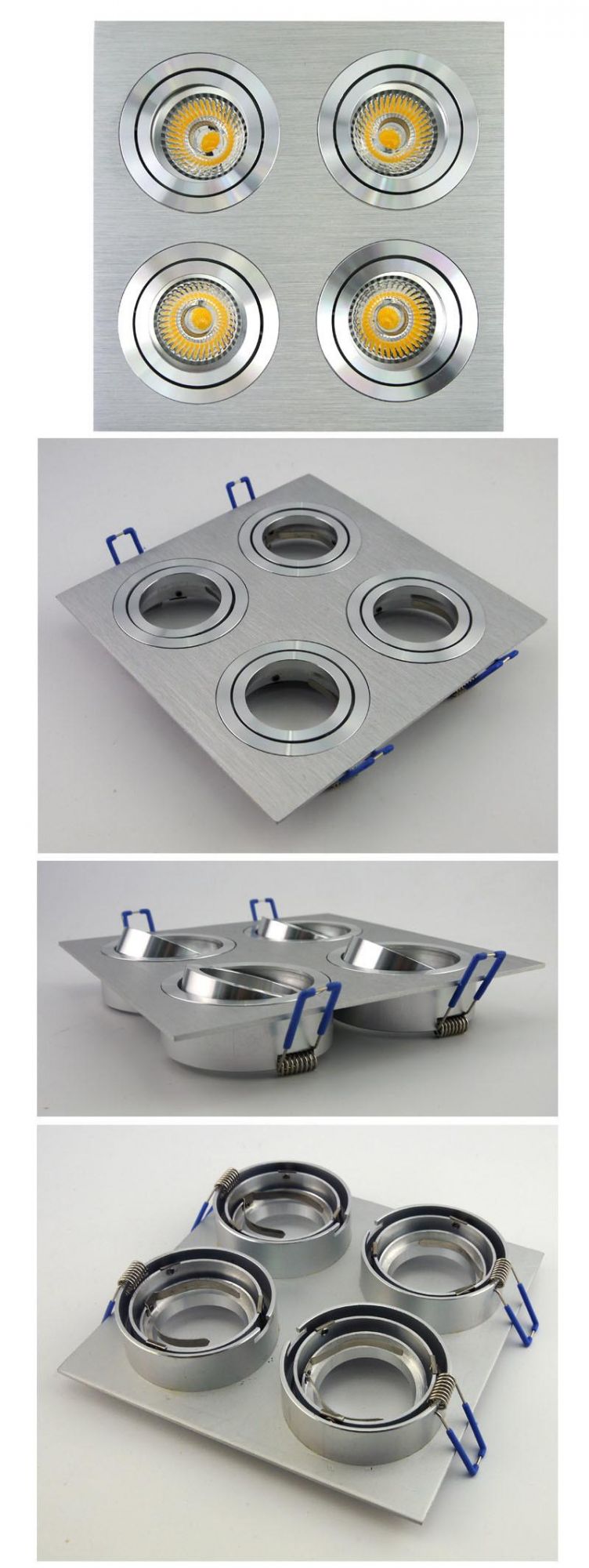 Lathe Aluminum GU10 MR16 Multi-Angle 4 Units Square Tilt Recessed LED Downlight (LT2301-4)