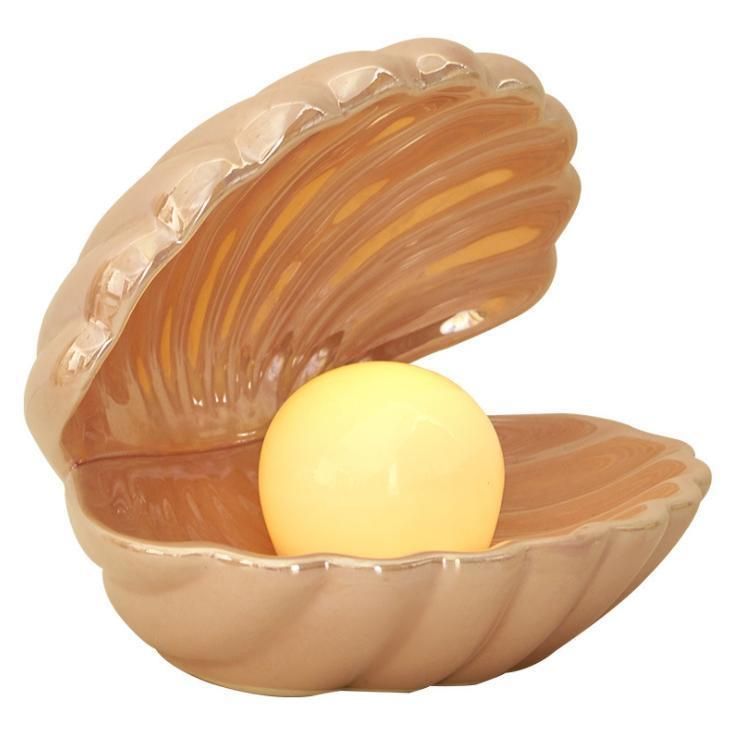 Shell Lamp in White and Pink Color. Ceramic Table Lamp Desk