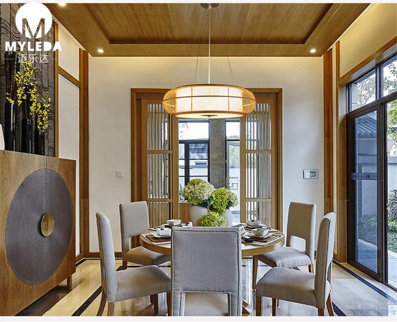 Decorative Modern Round Wooden Chandelier with Bamboo Lampshade