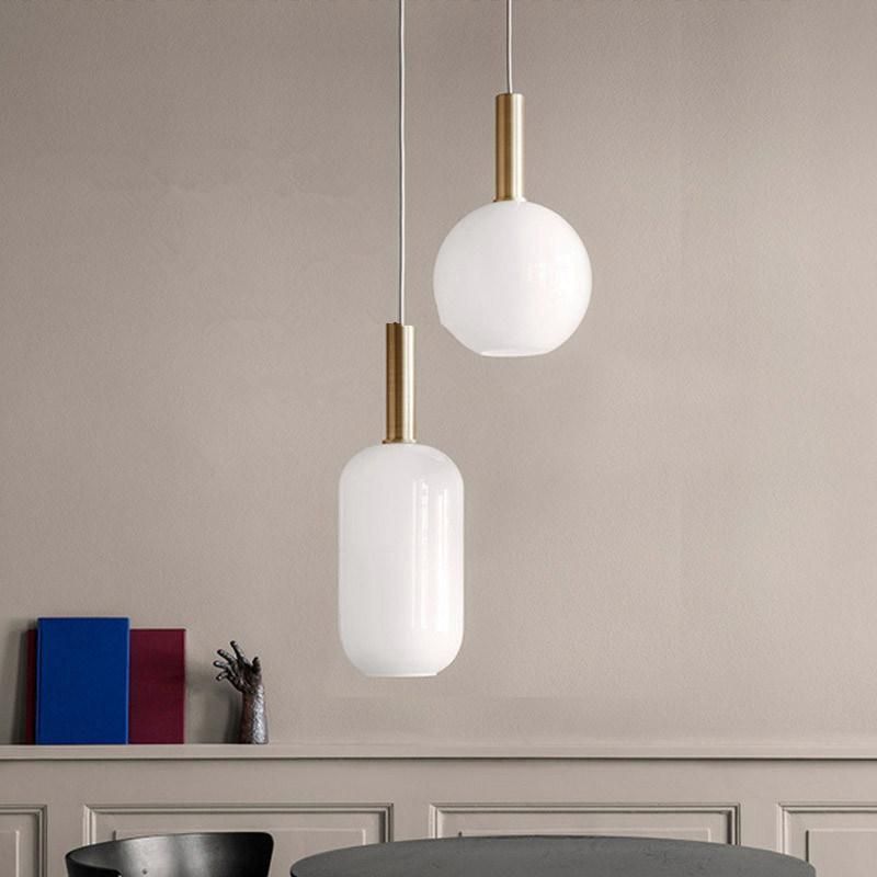 Nordic Glass Pendant Light Round Oval Cylinder Milk White Pendant Light Hotel Restaurant Study Pendant Light (WH-AP-121)