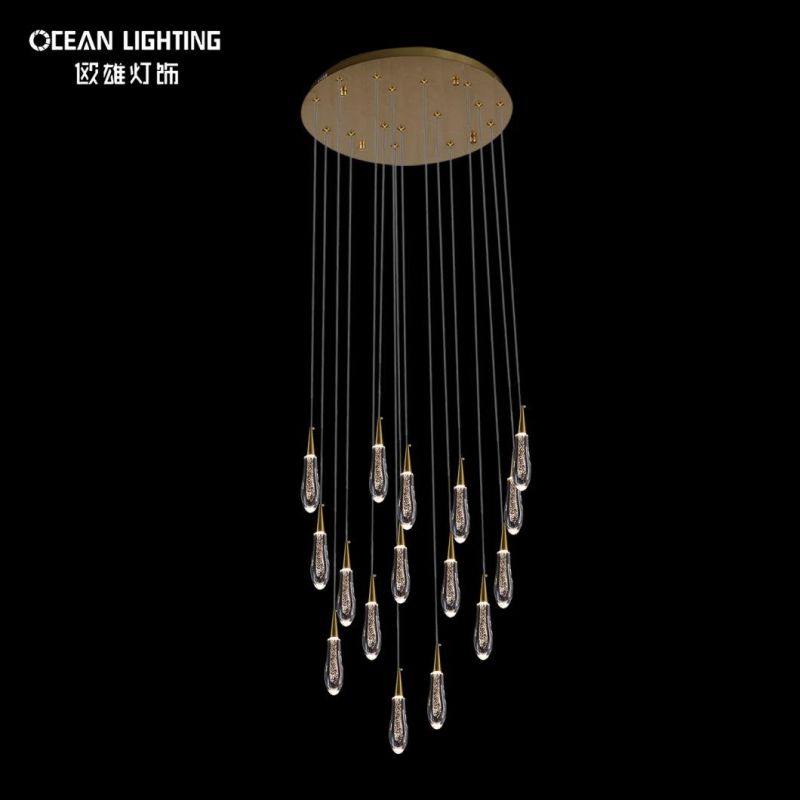 Long Water Drop Warm Lighting 3000K Metal Crystal 16*3W Chandelier