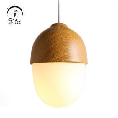 Wood Paint Metal Cover White Glass Acorn Pendant Lamp