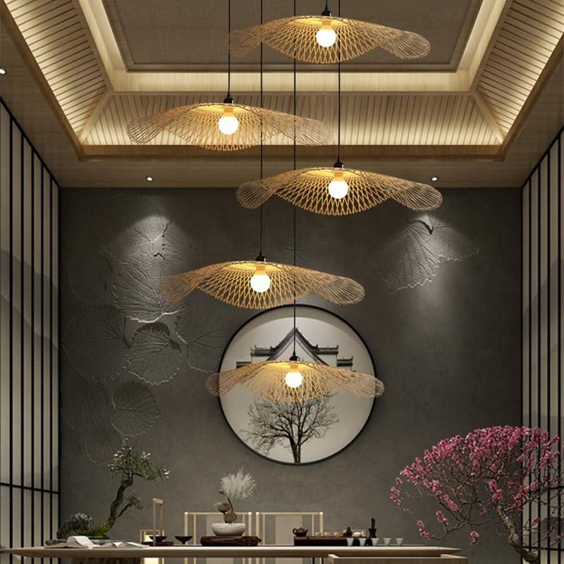 Bamboo Woven Lotus Leaf Pendant Lights Natural Rattan Wicker Chandeliers Japan Style Hanging Lamp for Home Decoration Lampara