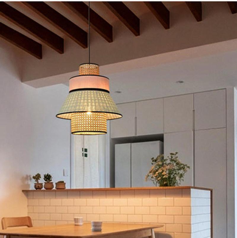 Nordic Bamboo Pendant Lights E27 New Woven Lamp for Dining Living Room Kitchen Office Shop Suspended Lamp (WH-AP-202)