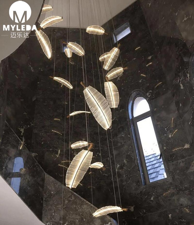 Decorative Project Hotel Lobby Villa Stair Large Glass Leaf Chandelier Light