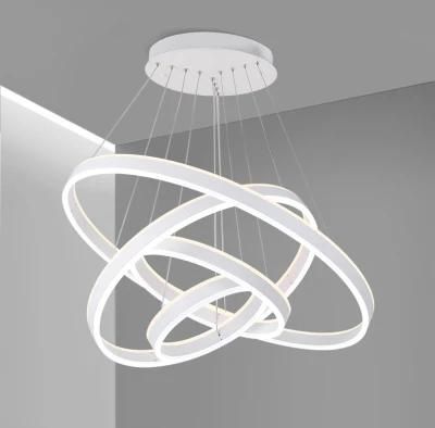 Fashion New Style Contemporary House Living Room Iron Ring Circle Decoration Modern LED Pendant Lighting Acrylic Chandelier