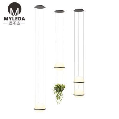 White Ball Glassled Pendant Light with Green Plant