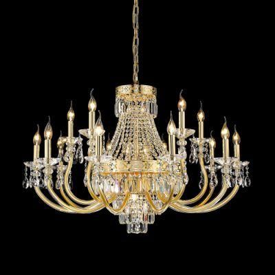 Luxury European Antique Brass Crystal Chandelier Hotel Classical Lustre Hotel K9 Crystal Gold Chandeliers Luxury Pendant Lights