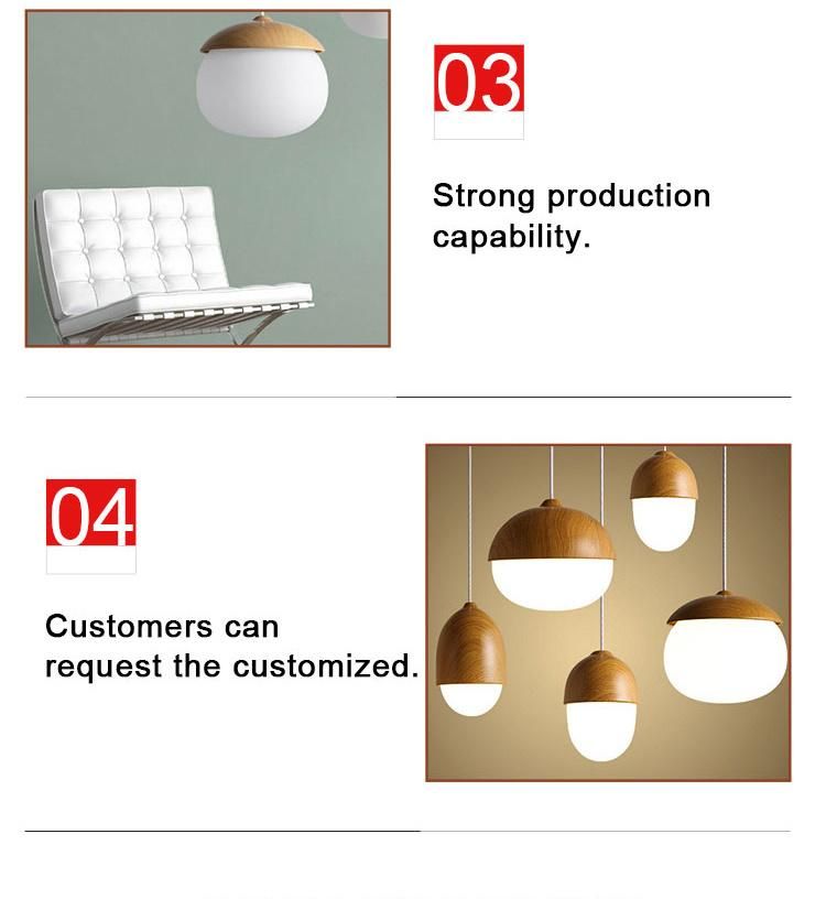 Wood Paint Metal Cover White Glass Acorn Pendant Lamp