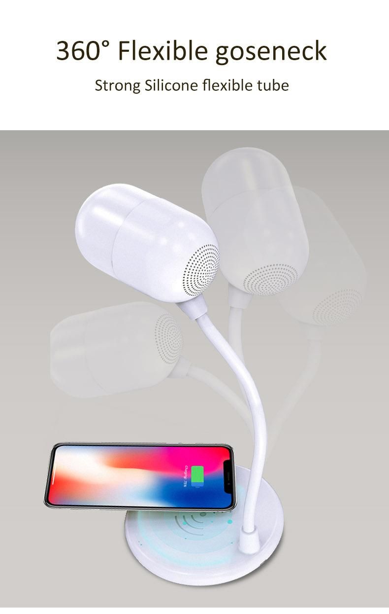 Desk Lamp Bluetooth Speaker with USB Charging Port and Wireless Charging for Samsung iPhone Desktop Light
