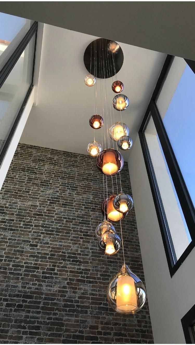 New Design Decoration Show Room Long Staircase Glass Engineering Custom LED Chandelier