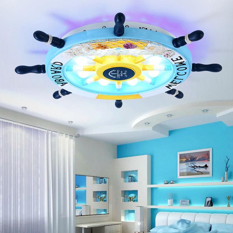 Mediterranean Sea Rudder Kids Room Nursery Lamp Home Bedroom Decor Smart Round Ceiling Light (WH-MA-171)
