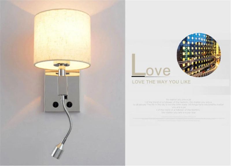 LED Wall Lights Bedside Wall Lamp Linen Lampshade Stainless Steel Base Modern Home Hotel Reading Lamp 220V Night Light