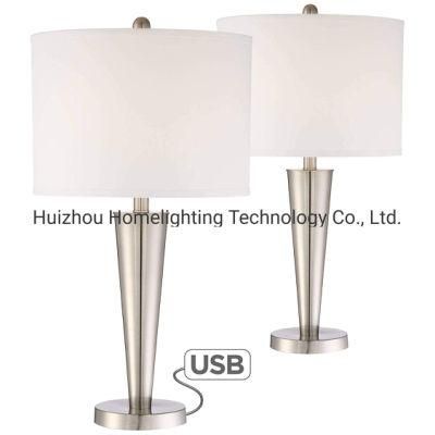 Jlt-9430 Brushed Nickel USB Charging Table Lamp with Drum Shade