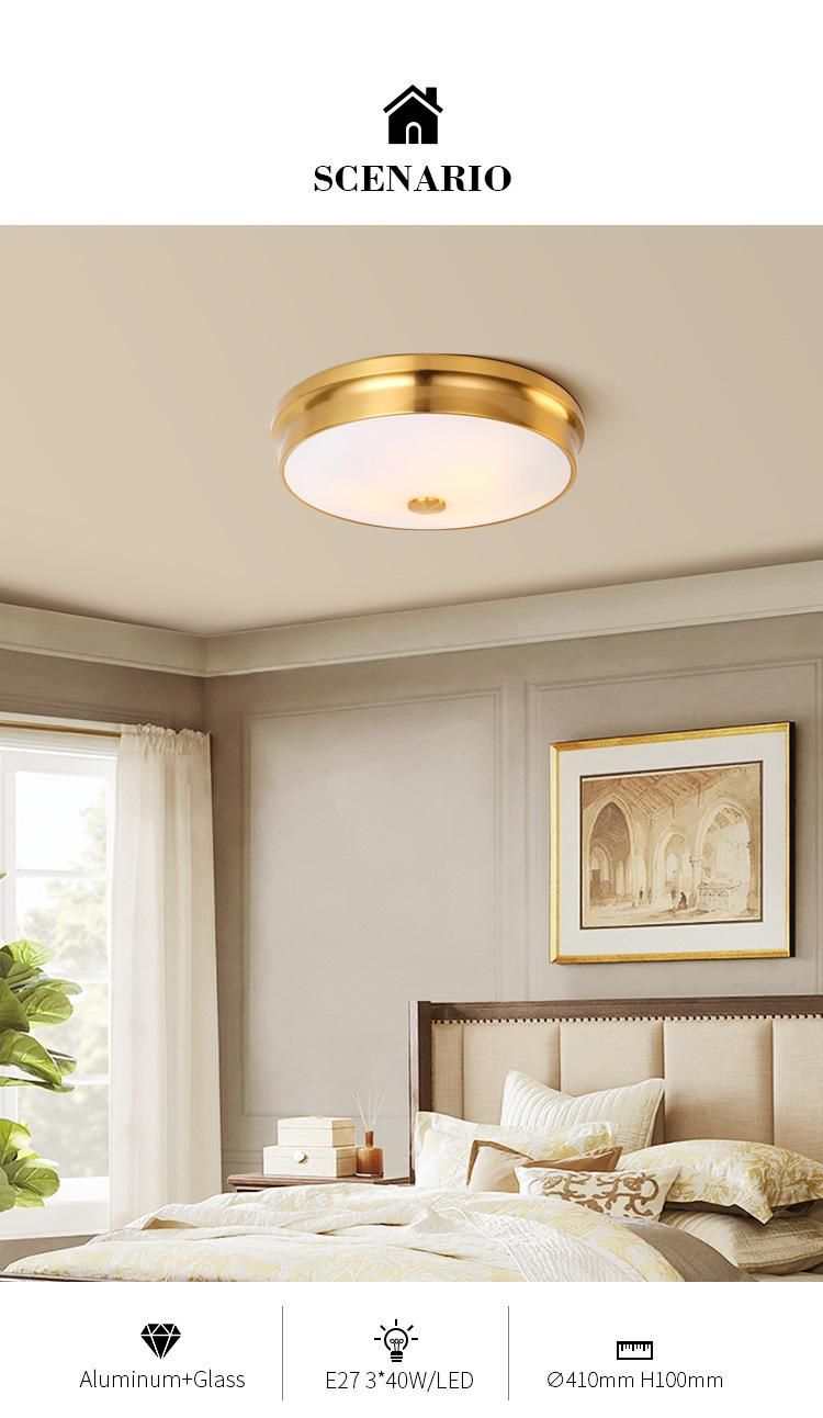 Modern Luxury Plated Gold Brown Round Iron Art Restaurant Porch Ceiling Light for Dining Room