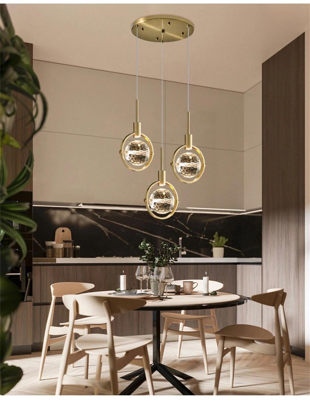 Nordic Restaurant Lamp Single Head Round Bedroom Bedside Lamp Creative Bar Island Pendant LED Modern Luxury Crystal Chandelier
