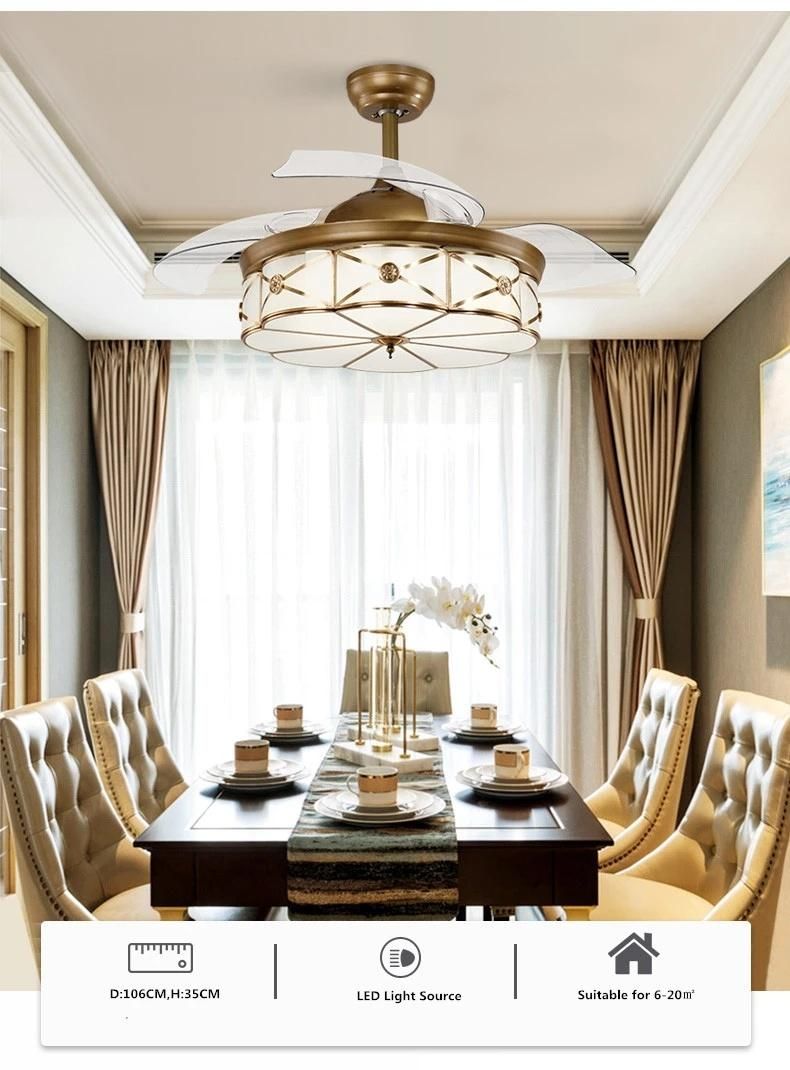 Dining Room Lamp Fan Lamp LED Invisible Bedroom Ceiling Fan Lamp Household Quiet Simple Living Room Chandelier