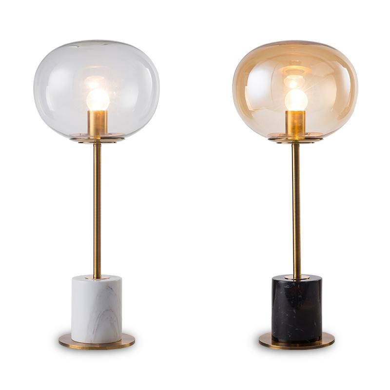 Decorative Marble Base Glass Ball Shade Table Desk Light E27 Modern Decoration Table Lamp for Bedroom