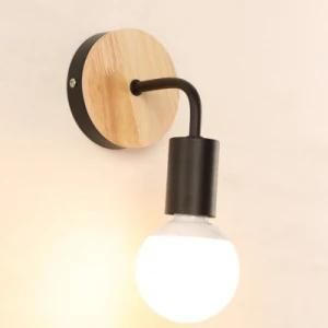 E27 Lampholder Simple Modern LED Wall Light with Wood Base for Bedroom