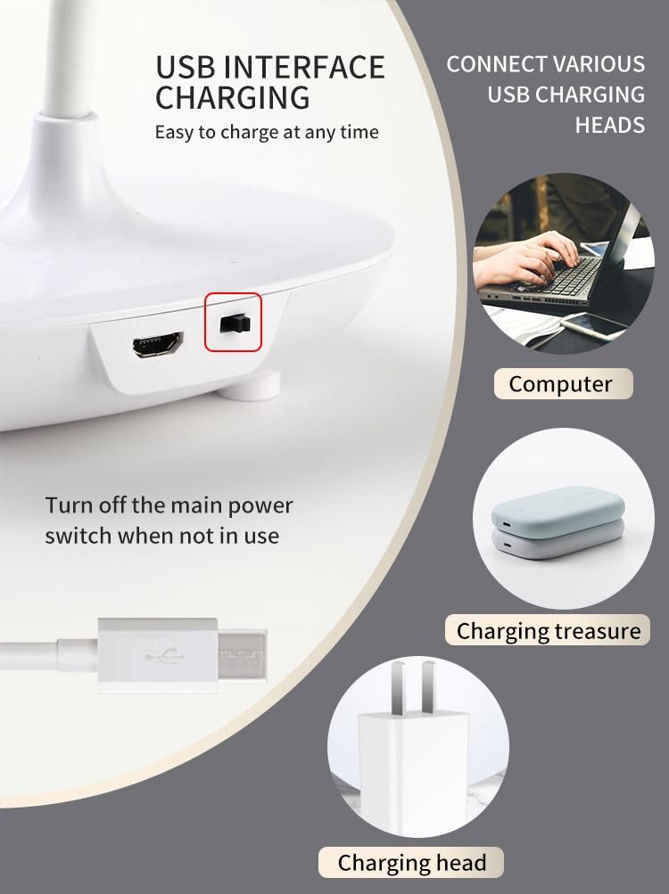 LED Desk Lamp Touch Switch Rechargeable Flexible Reading Light