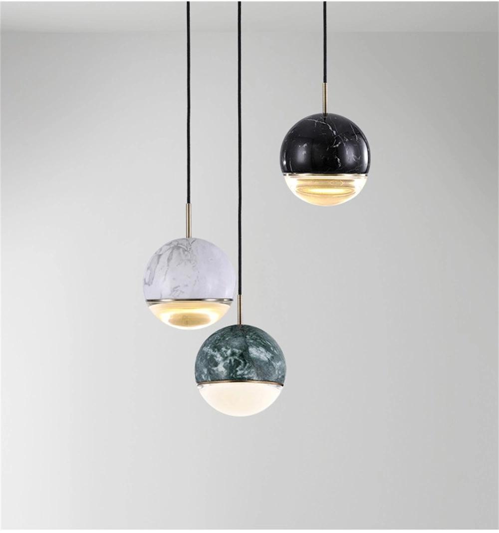 Simple Marble Texture Pendant Lamp Modern Crystal Ball Small Droplight Loft Black White Green Sphere Cord Pendant Light