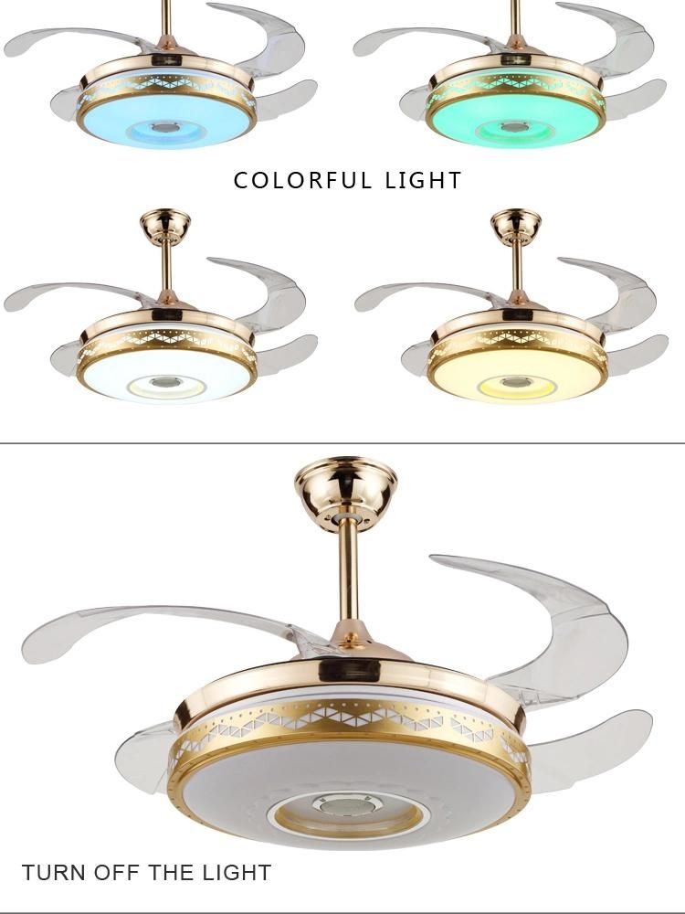 Hidden Blade Plastic Home Use Decorative Kitchen Lamp Ceiling Fan with Light Remote Bluetooth Control