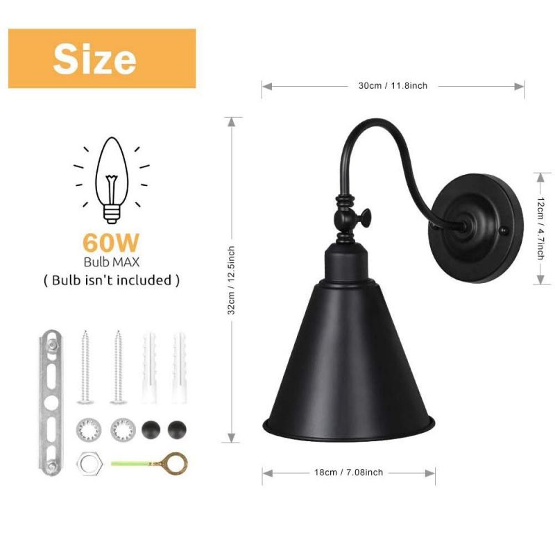 Swing Arm Wall Lamp Rustic Vintage Wall Sconce Lighting Home Decor Headboard Bathroom Bedroom Farmhouse Porch Garage - Black (Bulb Not Included)
