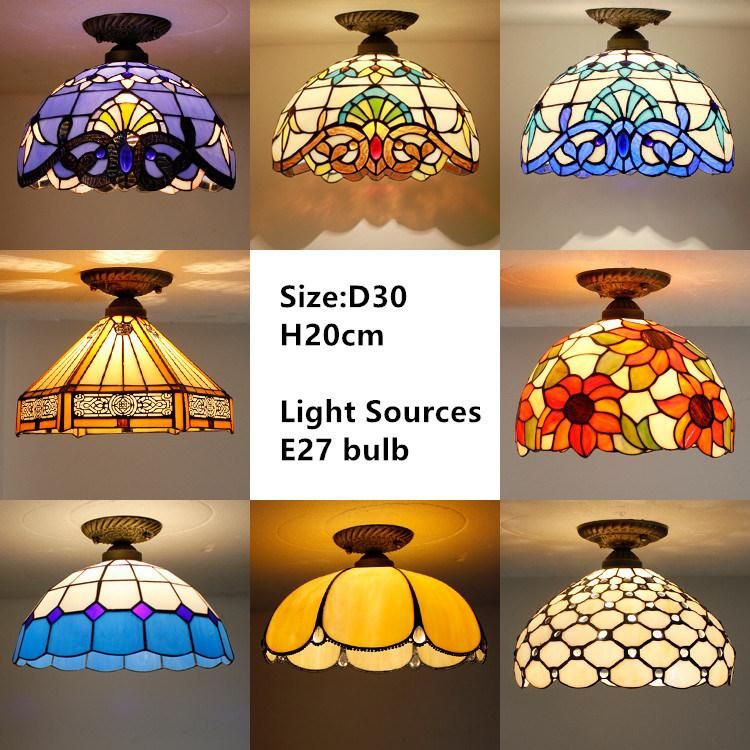 Small Tiffany Style Surface Mounted Kitchen Dining Room Ceiling Lamp Wh-TA-06