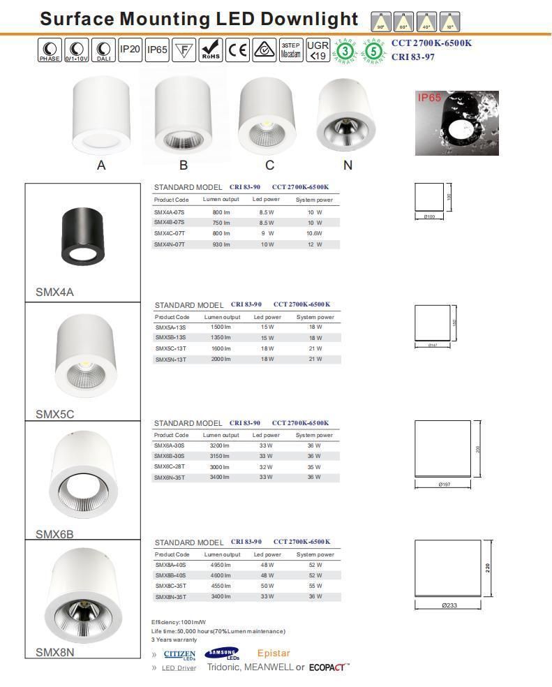 CE LED Downlight Surface Mounted Low Ugr Downlight 10W LED Surface Mounted Downlight Smx4a