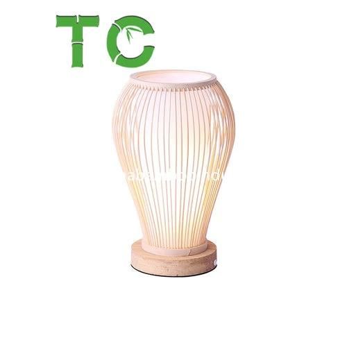 Bamboo Desk Table Lamp with Wood Base and Rattan Weave Lamp Shade for Hotel