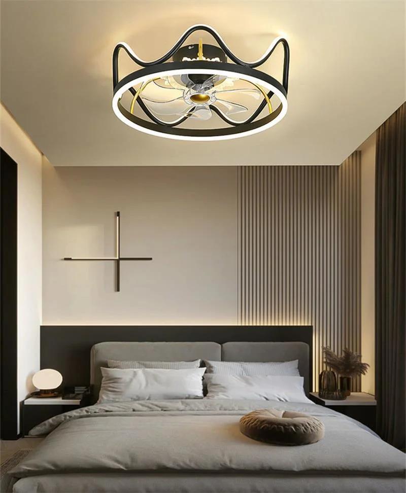 Creative Light Luxury Crown Lighting Bedroom Invisible Ultra-Thin Ceiling Fan