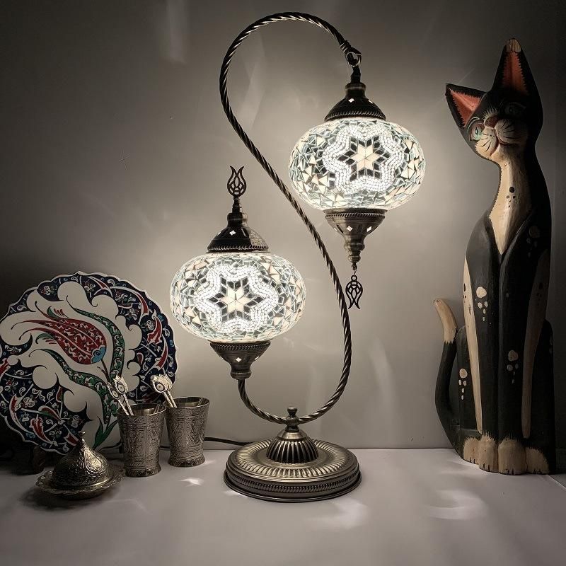 Retro Decor Turkish Lamp Colorful Cup Battery Powered Stained Glass Mediterranean Lamp (WH-VTB-22)