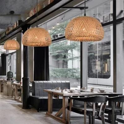 Bamboo Lantern Pendant Lamp Natural Rattan Wicker Chandeliers Hand-Woven Bamboo Lampshades E27 Lighting Fixtures Hanging Light