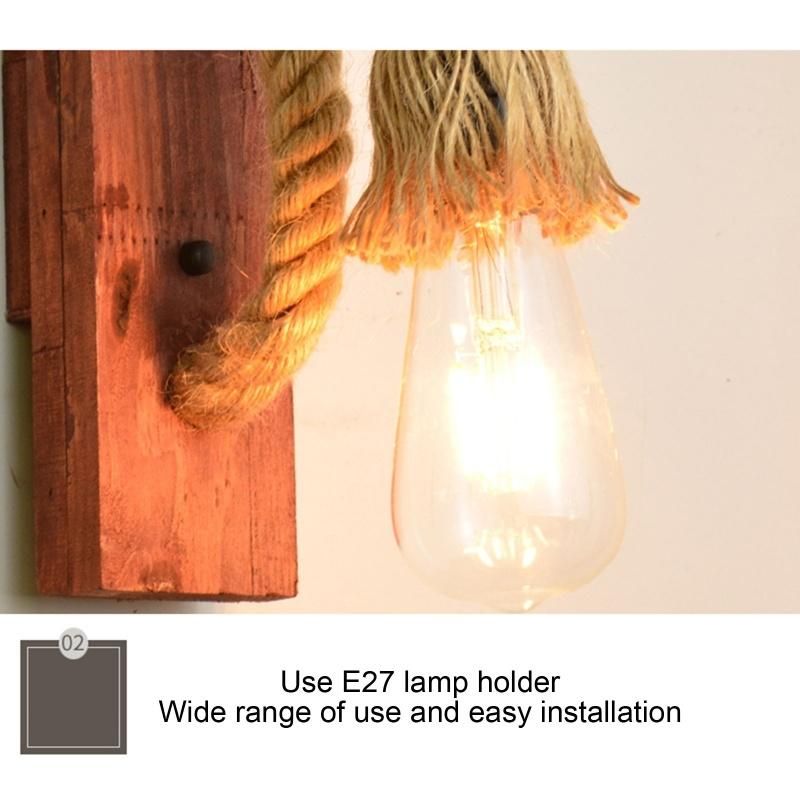 Vintage Wooden Wall Light for Restaurant Coffee Shop Decor Rope Wall Lamp (WH-VR-51)