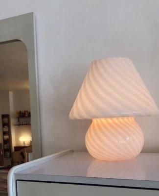 1970s Pink Glass Swirl Mushroom Murano Table Lamp