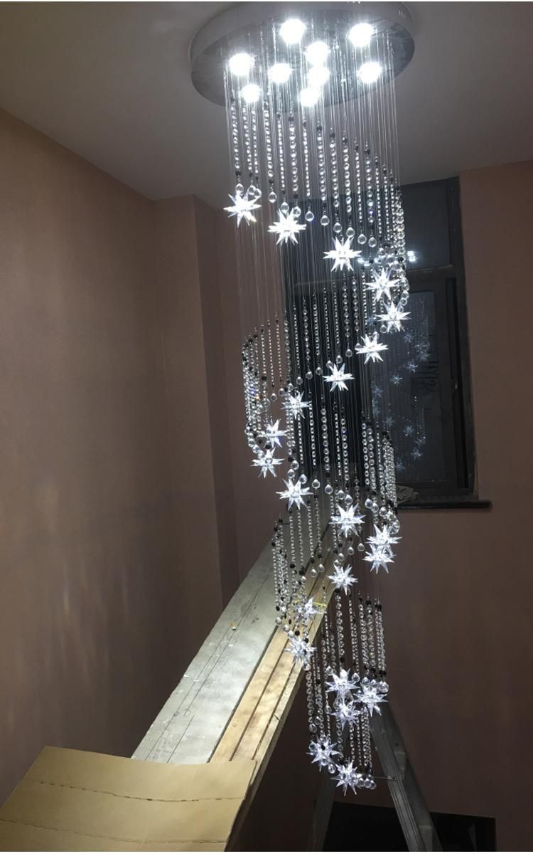 New Design Decorative Commercial Hotel Stair Custom Project Crystal Long Chandelier Light