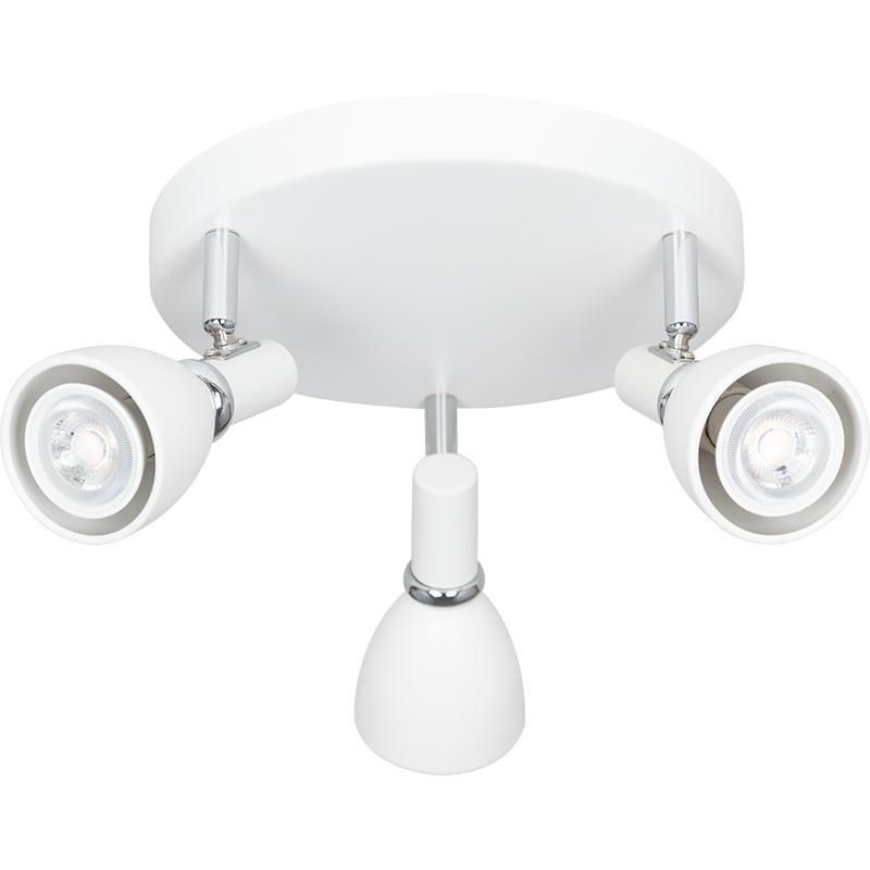 Round Ceiling Spotlight Fixture 3-Light Flush Mount Track Fixture Wall Lamp Directional for Kitchen Bedroom Dining Room Office GU10 Bulbs (Matt White & Chorme)