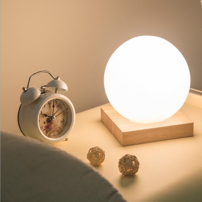 Modern Table Lamps Glass Globe Table Light Wood Base Bedroom Desk Lamps Study Night Lighting